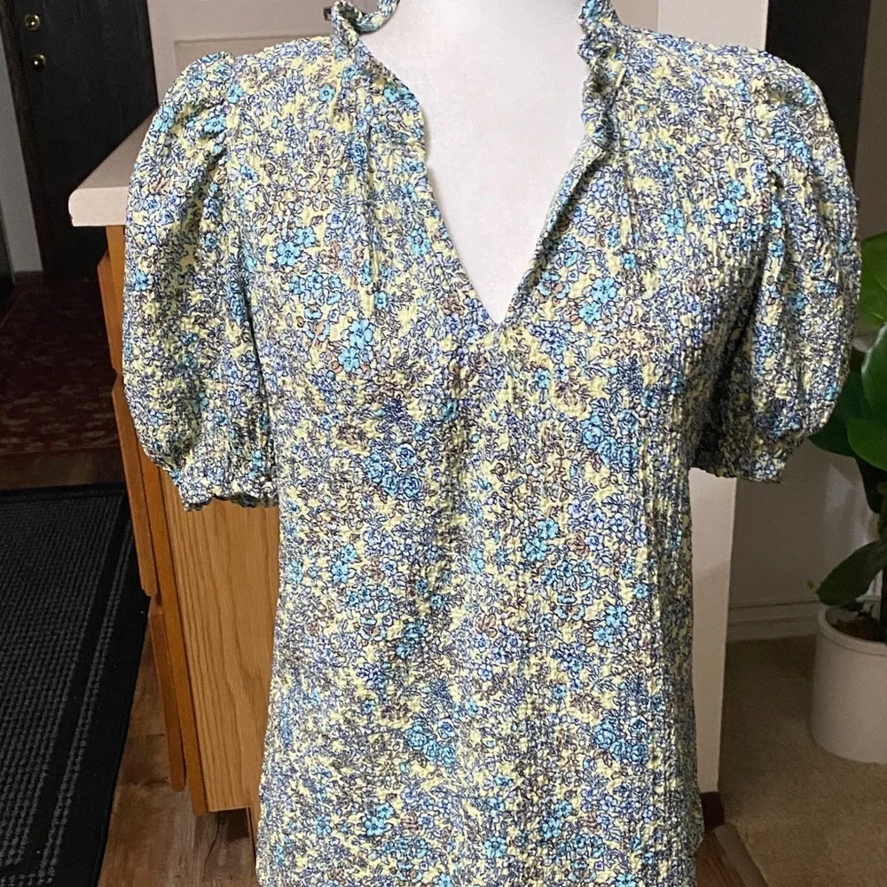 LOFT Blue and Yellow Floral Blouse - Picture 1 of 7